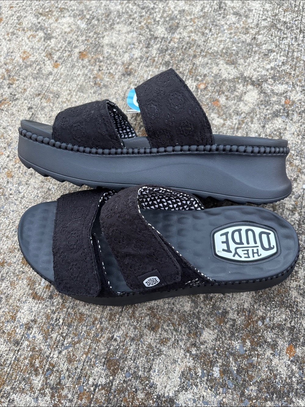 Hey Dude  Black Double-Strap Slide Sandals with Lace Detail Ladies NWT - Picture 3 of 10